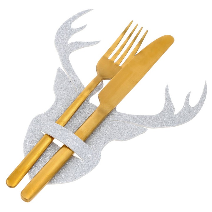 Set 6 suporturi pentru Tacamuri, PartyCollection, Model Ren, Argintiu, 18x15cm