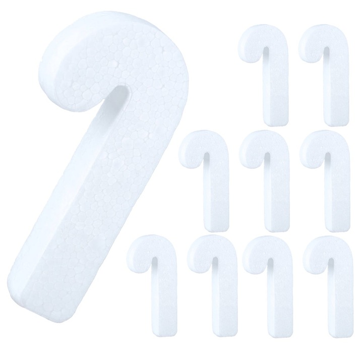 Set 10 bastonase decorative de Craciun, PartyCollection, polistiren, 5x10cm, alb