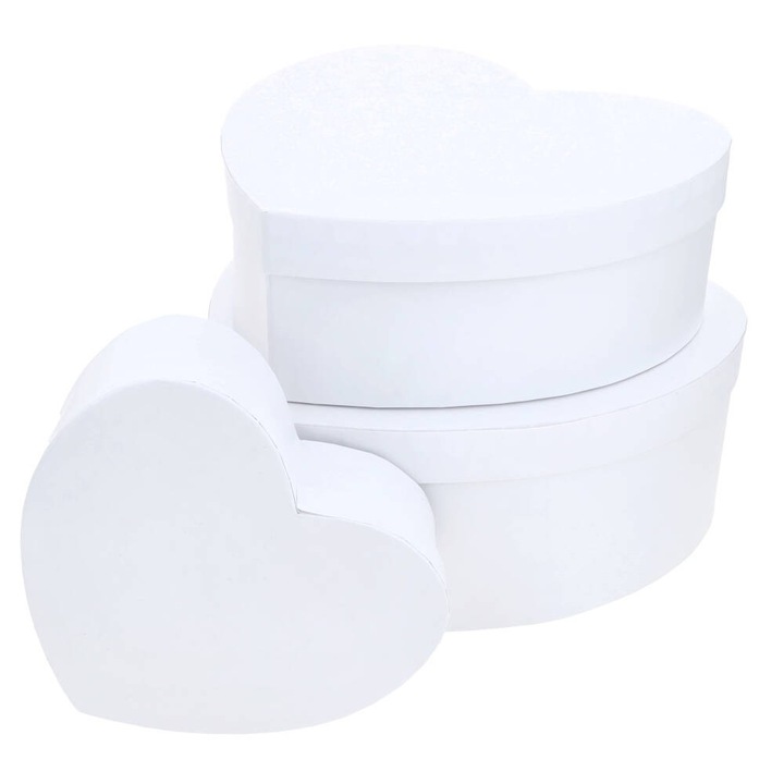 Set 3 cutii cadou in forma de inima, PartyCollection, alb, mix dimensiuni