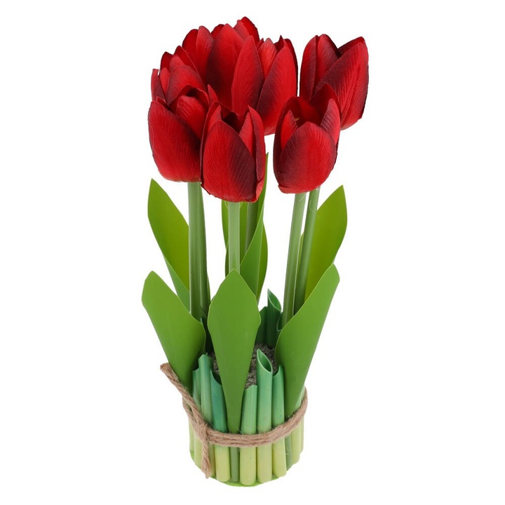 Buchet Artificial, PartyCollection, Textil, 7 Lalele, 24 x 8 cm, Multicolor