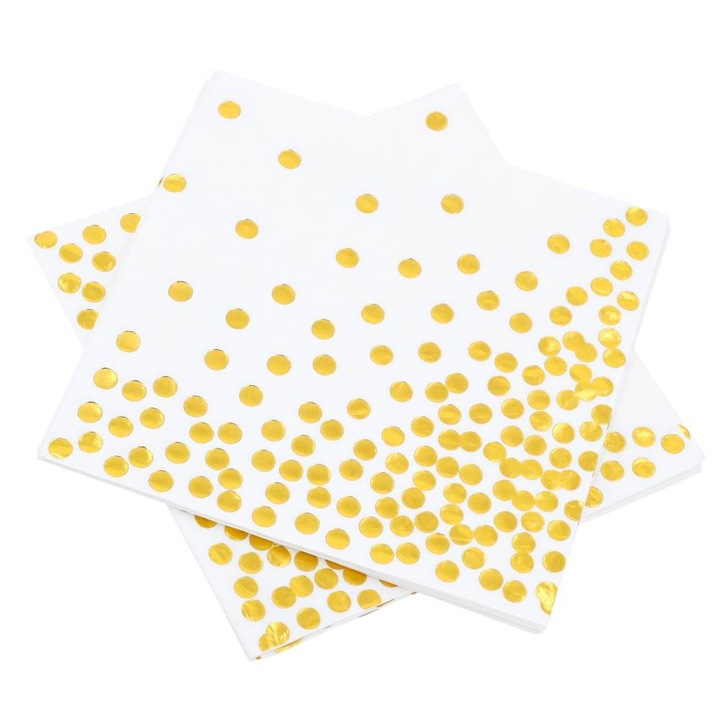 Set 10 Servetele Decorative, PartyCollection, Hartie, 33 x 33 cm, Auriu / Alb