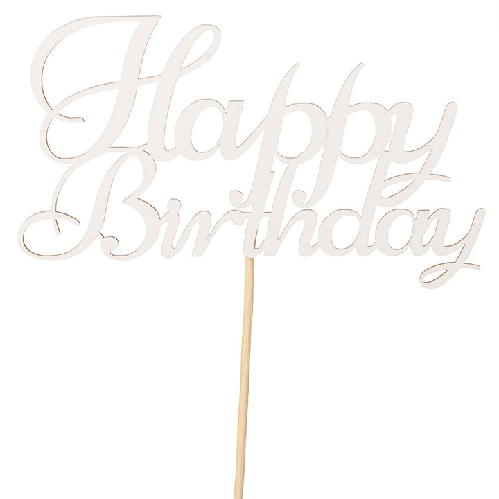 Topper tort, PartyCollection, Model Happy Birthday, 15 x 8 cm, Alb