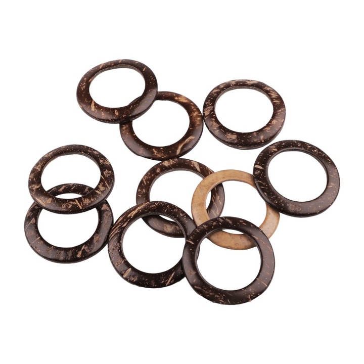 Set 10 inele decorative din cocos Crisalida®, diametru 50 mm, Natur