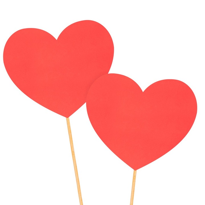 Комплект от 2 топера червени сърца, PartyCollection, 8x6.5cm, 23cm