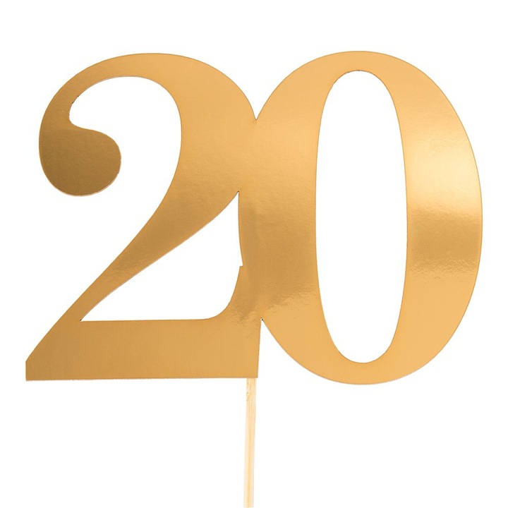 Topper tort "20", PartyCollection, auriu metalizat, 26cm