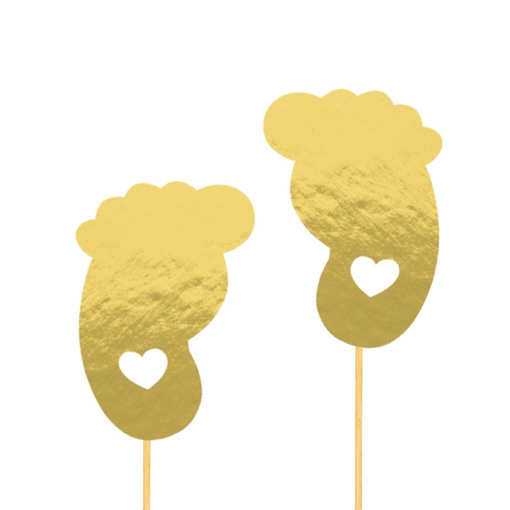 Комплект от 2 топера за торта PartyCollection, Златист, 20 см