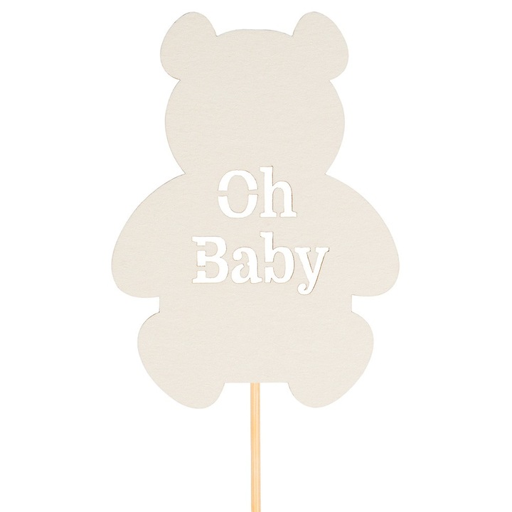 Топер за торта, PartyCollection, Oh Baby, Шарка мече, 24 см, Бежов