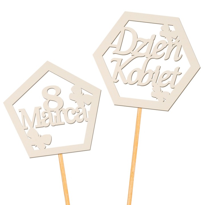 Топпери за торта, PartyCollection, комплект 2 броя, 8 март, 26см, 8х7см