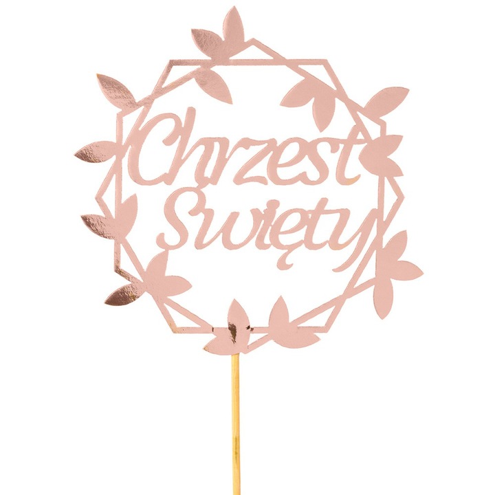 Topper decorativ pentru tort, PartyCollection, Chrzest Swiety, roz auriu, 10x10cm