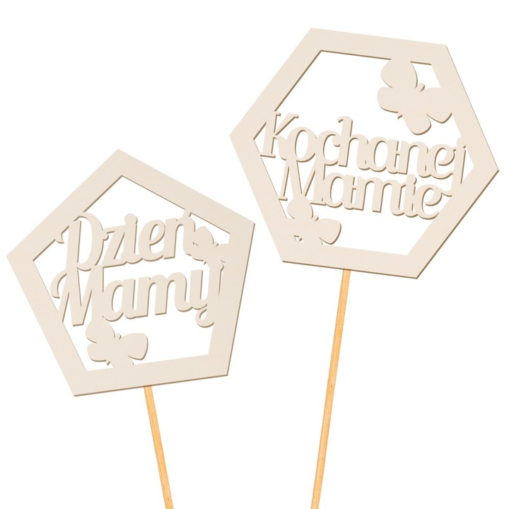 2 декоративни топера за торта, PartyCollection, Dzien Mamy, 26 см, 8x7 см