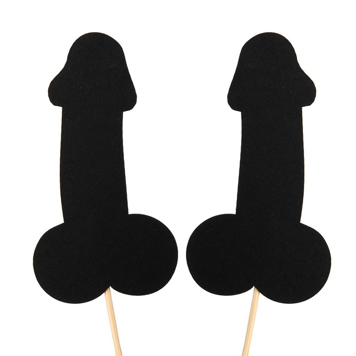 Комплект от 2 топера за торта, PartyCollection, 10x5,5 см, черни