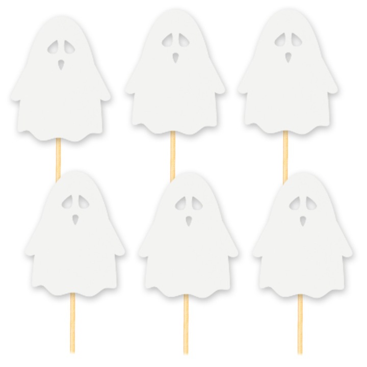 Комплект от 6 аксесоара за кексчета, PartyCollection, модел Ghost, бял, 5 x 4 см