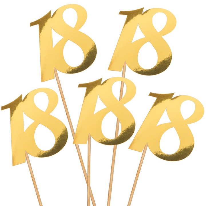 Комплект от 5 декоративни топера за кексчета, PartyCollection, златни, 3,5x3 см