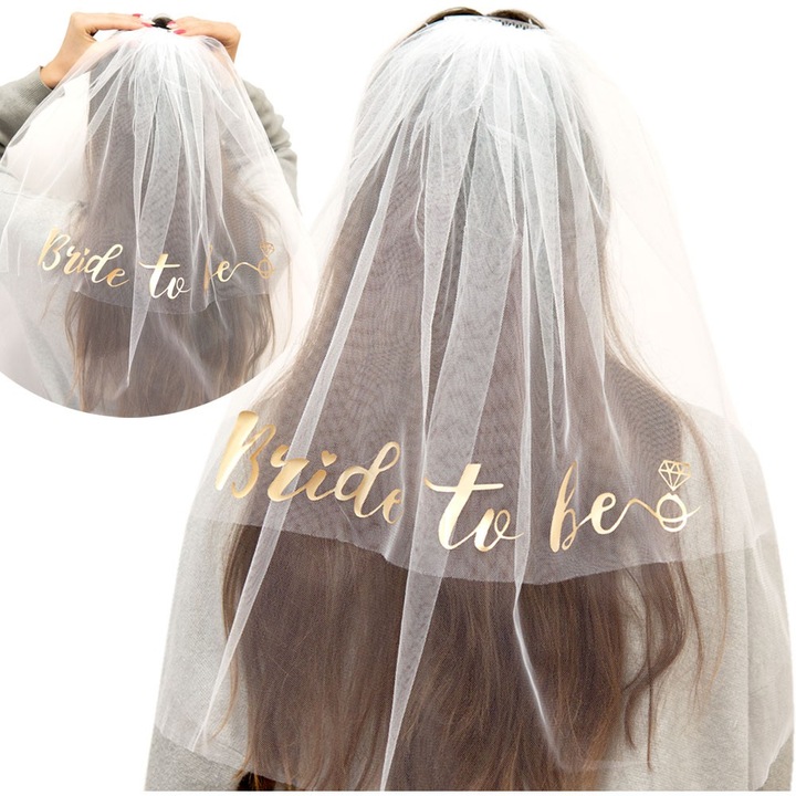 Булчински воал, PartyCollection, Bride to be, бял, 55x65 см