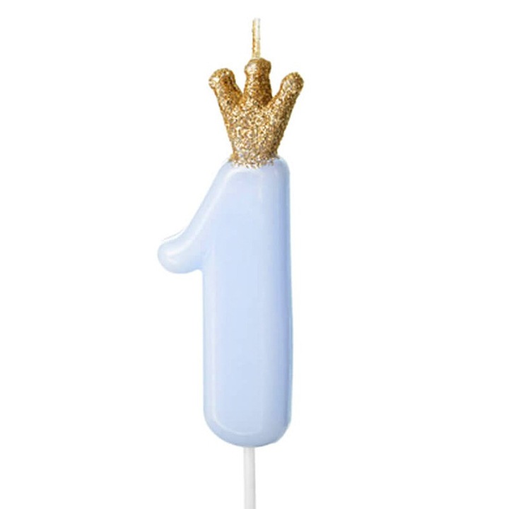 Свещ номер 1, PartyDeco, 9,5 см, син/златист