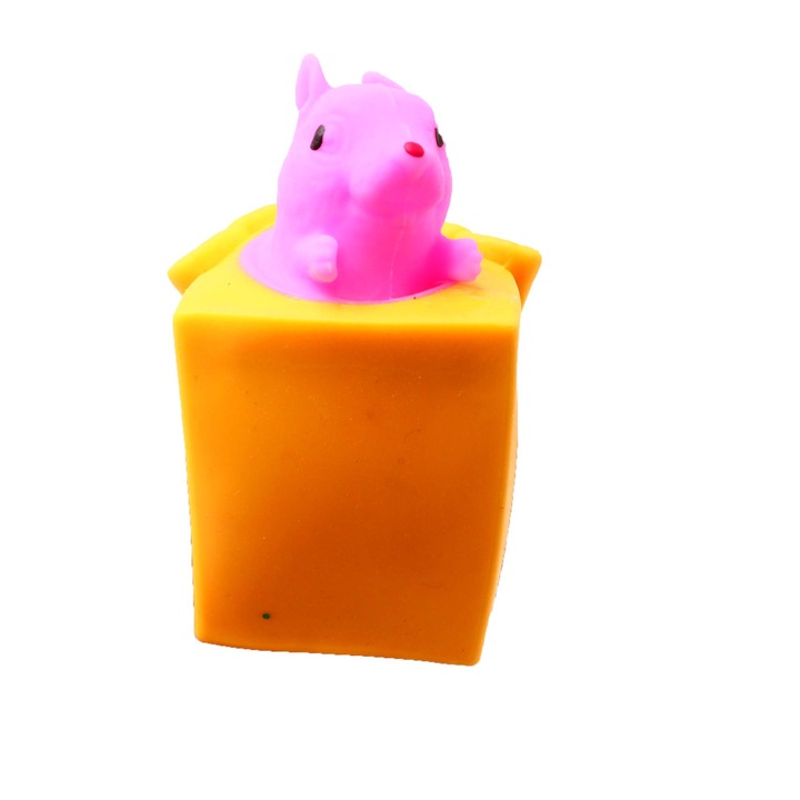 Mókusfigura a sárga házban, stresszoldó játékok, gyerekeknek, 6 cm, rózsaszín, Dalimag