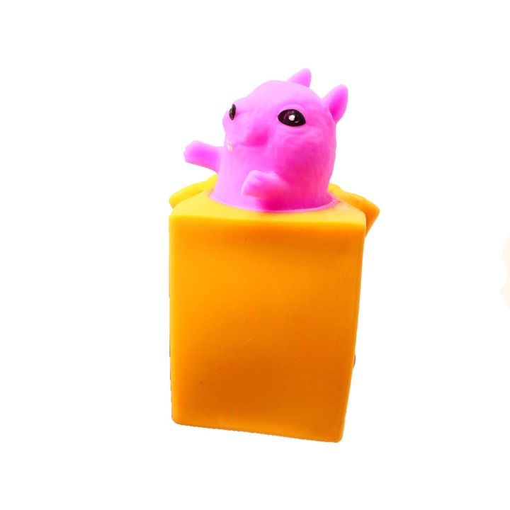 Mókusfigura a sárga házban, Szilikon interaktív játék, stresszoldó, gyerekeknek, 6 cm, lila, Dalimag