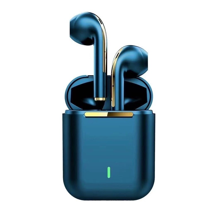 Vezeték nélküli fülhallgató, Zajszűrés, HD mikrofonnal, Sport, TWS, Érintésvezérlés, Univerzális, Bluetooth 5.0, Kék