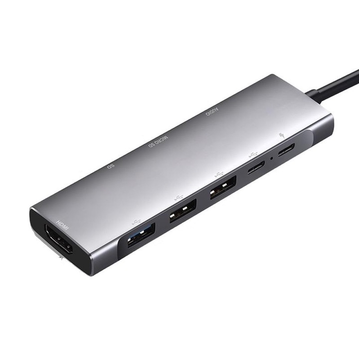 USB-C хъб 9-в-1 JESWO, HDMI 4K, трансфер 5Gbps, зареждане 100 W, алуминий