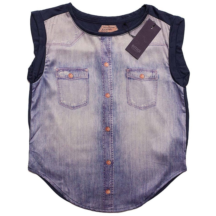 Top pentru fete, Emoi, bleumarin, material delicat, fara maneci, Bleumarin