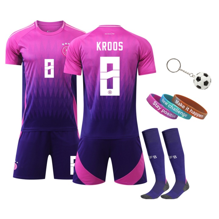 Gyermek futball mez szett, Germany European Cup Kroos No.8, MzcrJosv, 140-150 CM, 3 karkötő, Kulcstartó, Poliészter, Lila