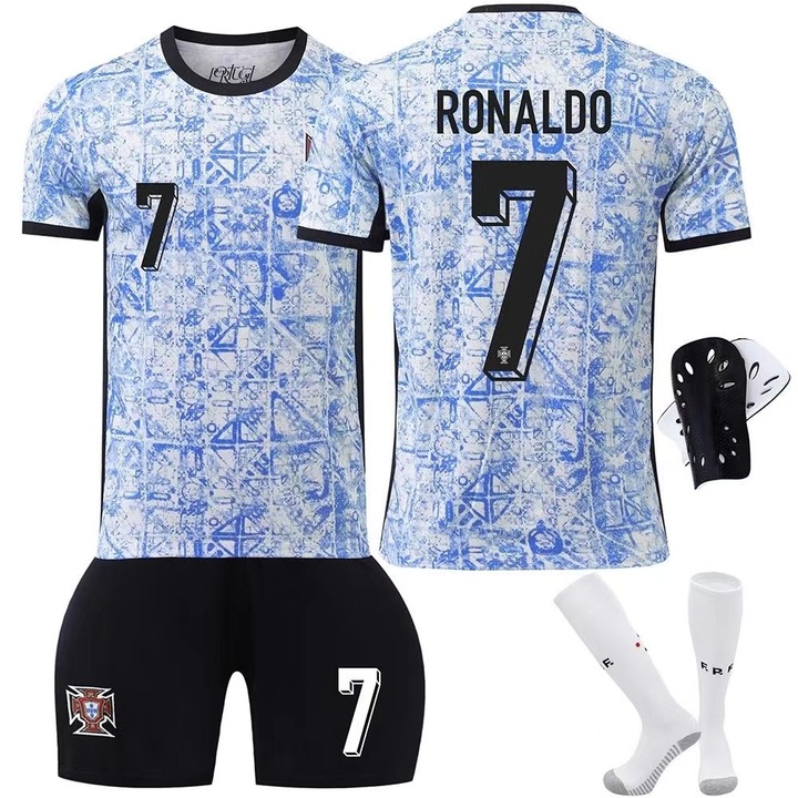 Echipament sportiv copii Campionatul European UEFA Portugalia Ronaldo Fotbal Tricou, ANUTETOUNI®, sezonul 2024, Poliester, Multicolor