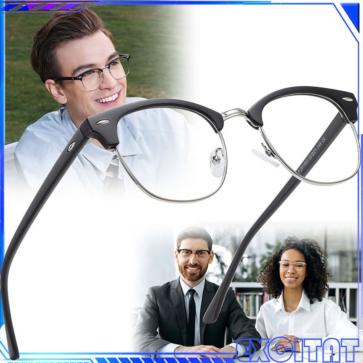 Rame de ochelari, Excitat®, Ochelari Protectie Calculator, Ecran Telefon, Televizor, Gaming, anti Lumina Albastra, Antireflex, fara Dioptrii, cu Toc, Test Filtru Lumina Albastra, unisex, Negru