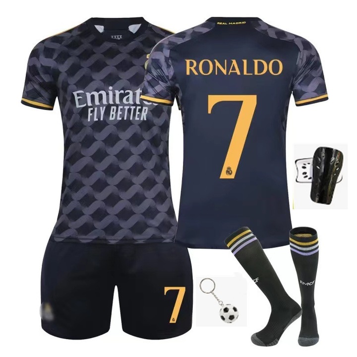 Детски комплект футболни фланелки за спортно оборудване Реал Мадрид Роналдо, ANUTETOUNI®, полиестер, черен