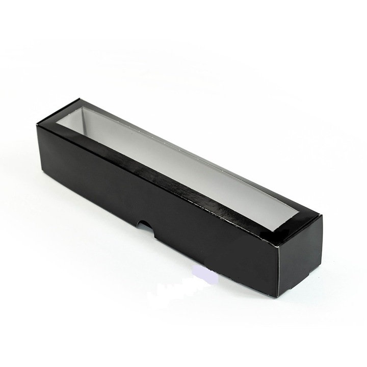 Cutie macarons cu fereastra, Neagra, 150X50X50 mm, 50 buc/set