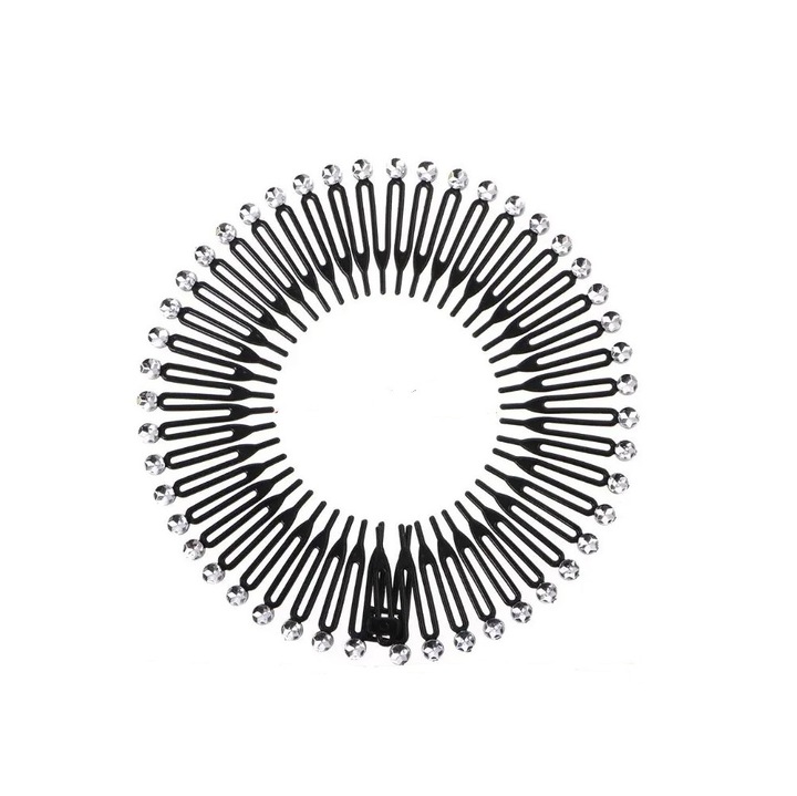 Черна лента за глава в зиг-заг стил с кристали