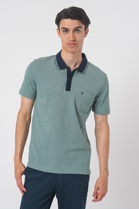 Pierre Cardin, Tricou polo cu buzunar pe piept, Verde/Bleumarin, S