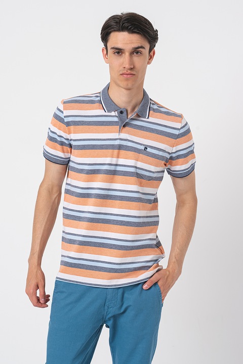 Pierre Cardin, Galléros csíkos póló, Fehér/Világos narancssárga, S