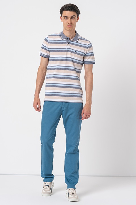 Pierre Cardin, Galléros csíkos póló, Fehér/Bézs/Kék, S