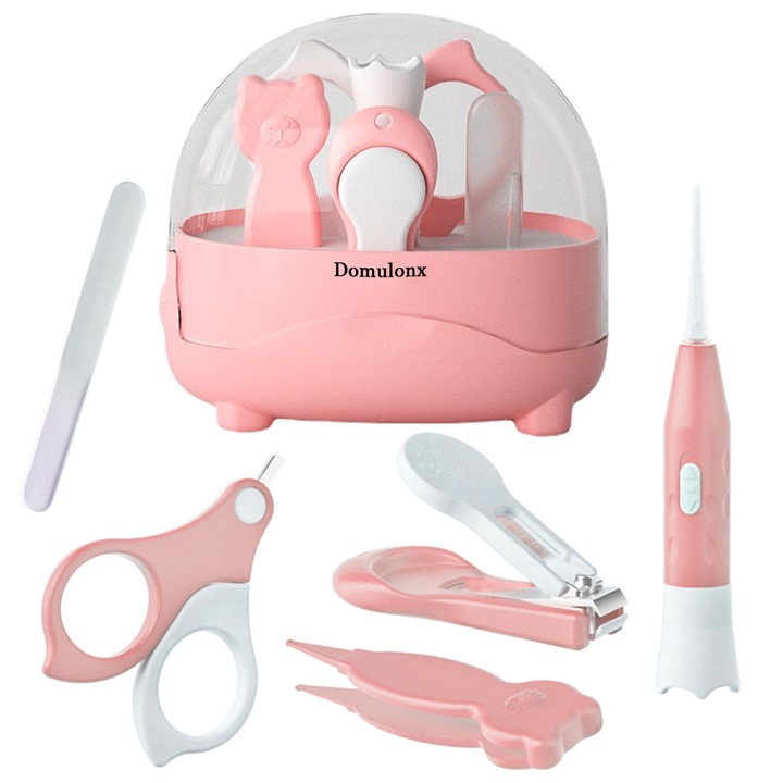 Set ingrijire unghii pentru bebelusi, cutie de depozitare, roz, 9.5x9x6.5cm