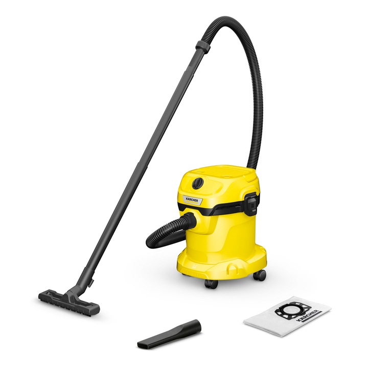 Karcher 1.628-003.0 WD 2 Plus V-15/4/18 прахосмукачка за мокро и сухо почистване, 1000W, 15l резервоар, жълто/черно