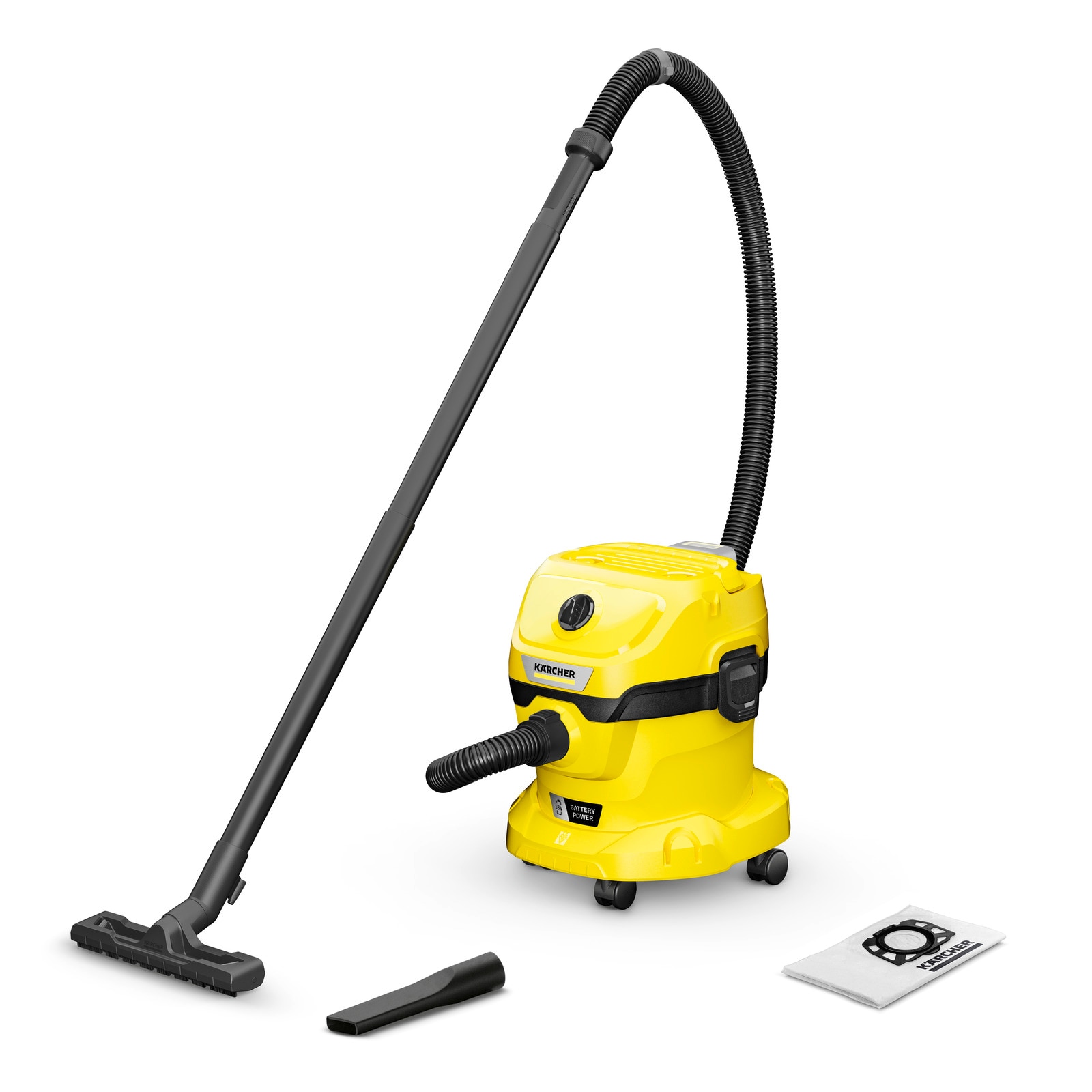 Aspirator Karcher WD 2-18 V-12/18, galben-negru, umed si uscat, capacitate 12L, putere 225W