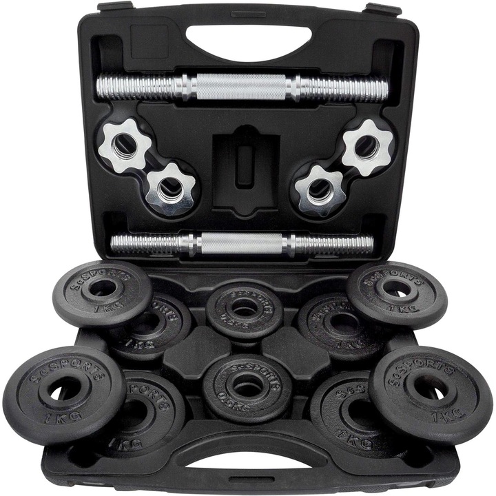 Set de haltere, 10 kg, 30/31 mm, din fonta, cu elemente de fixare in forma de stea, ScSPORTS®