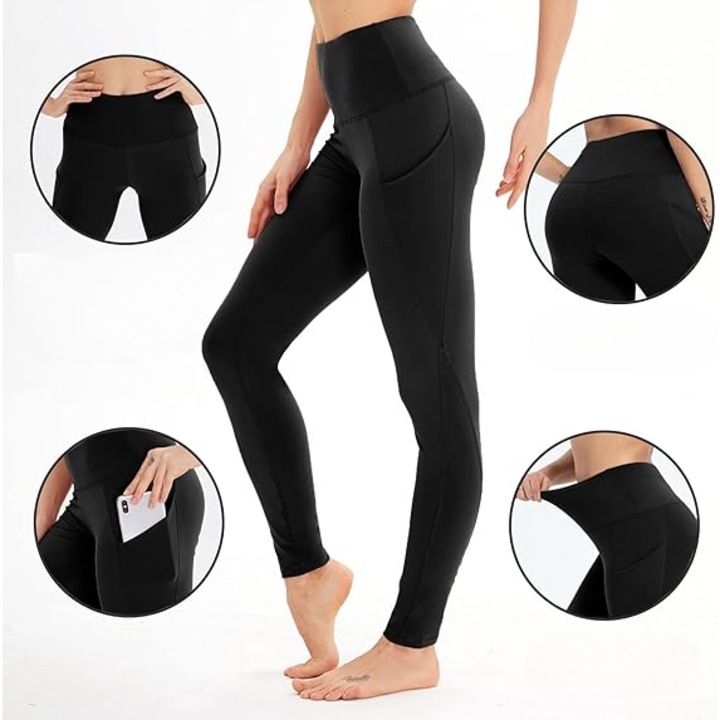 Pantaloni sport dama, Campsnail, tip colanti, cu talie inalta si buzunare  laterale, pentru pilates, yoga, fitness, aerobic, alergare, marimea XL,