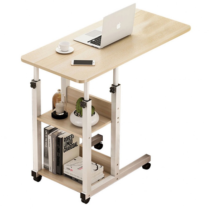 Странична маса в скандинавски стил MCX196, Бял/Натурален цвят