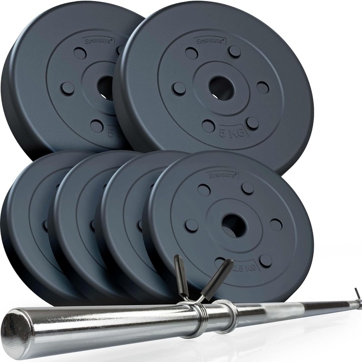 Set bara 140 cm si discuri 20 kg, 30 mm, blocare cu arc, ScSPORTS®