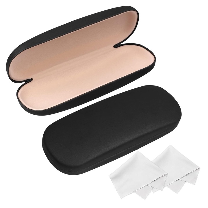 Set 2 toc pentru ochelari, Darklove, Hardcase Cu interior super soft, Rezistenta la zgarieturi si praf, Impermeabil, Usor de curatat, Universal, Portabil, Pentru ochelari de soare sau vedere, 16x6x3.8cm, Negru
