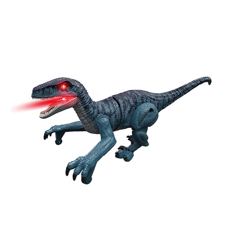 Dinoszaurusz figura távirányítóval, BOMSTOM, 2.4G, séta, Velociraptor fényekkel és hanggal, kék