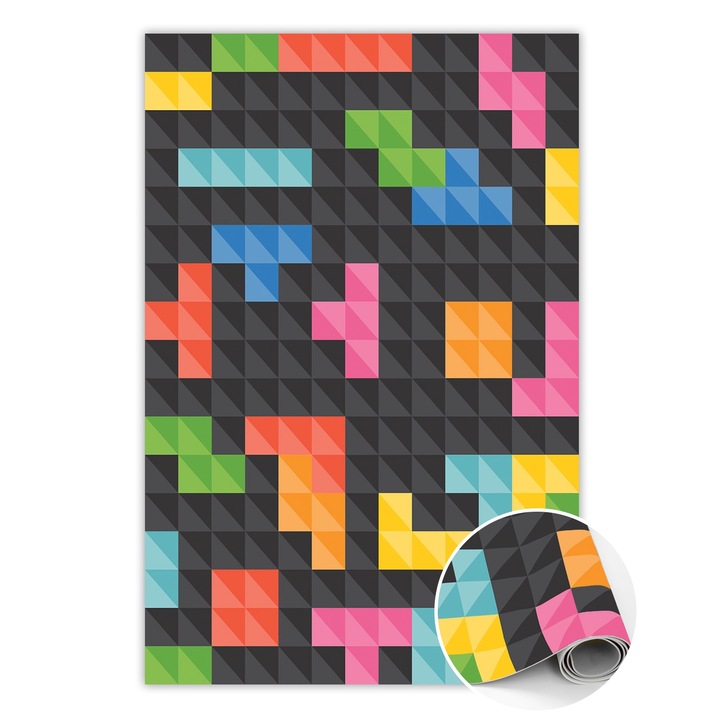 Covor de vinil, PVC, Cubul tetris, Negru, 150 cm x 225 cm, 010260360300000020418