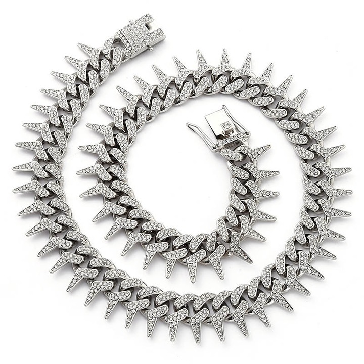 Férfi nyaklánc, YISYNIM, hip-hop, gyémánt kirakással, ötvözet, ezüst, 50cm