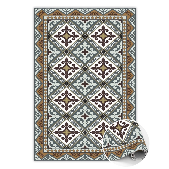 Covor de vinil, PVC, Flori geometrice, Maro, 120 cm x 180 cm, 010260360160000019952