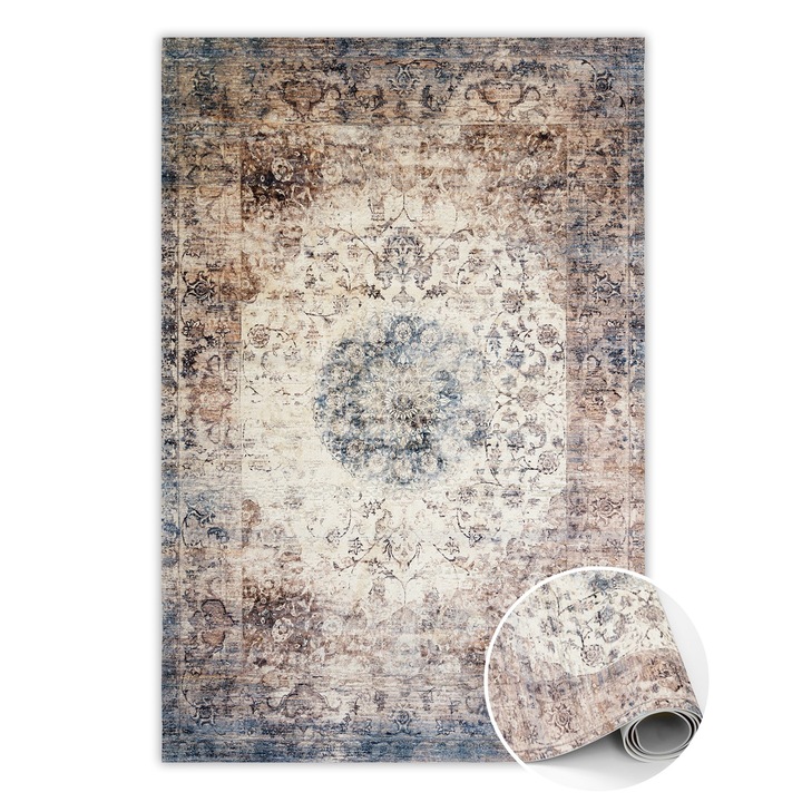 Covor de vinil, PVC, Geometrie persana, Bej, 80 cm x 120 cm, 010260360650000020241