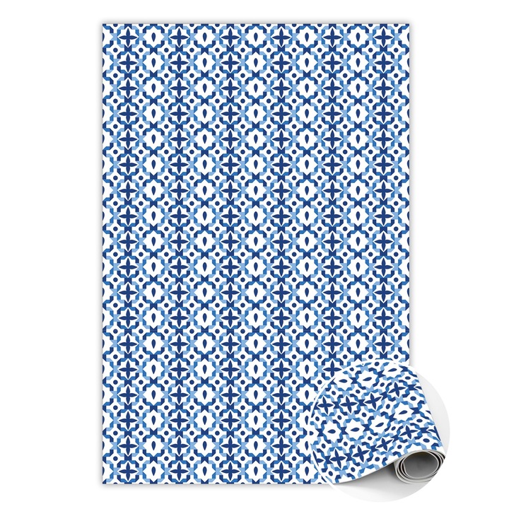 Covor de vinil, PVC, Model portughez, Alb, 120 cm x 180 cm, 010260360160000020482