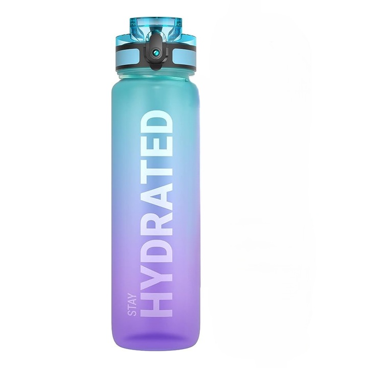 Бутилка за вода с мотивиращо послание, Sahara Sailor Gohippos, без BPA 1000 ml, спортна, против разливане, сини и лилави преливания