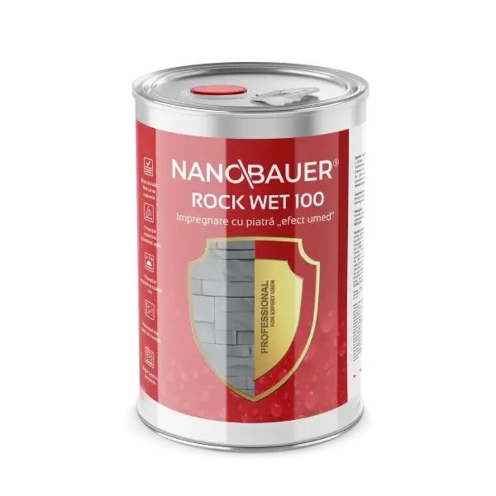Solutie de Impermeabilizare, lichid, Nanobauer Rock Wet 100, Impregnant pentru suprafete poroase din piatra naturala cu Efect de Umezeala pentru Accentuarea Culorii, 1 litru
