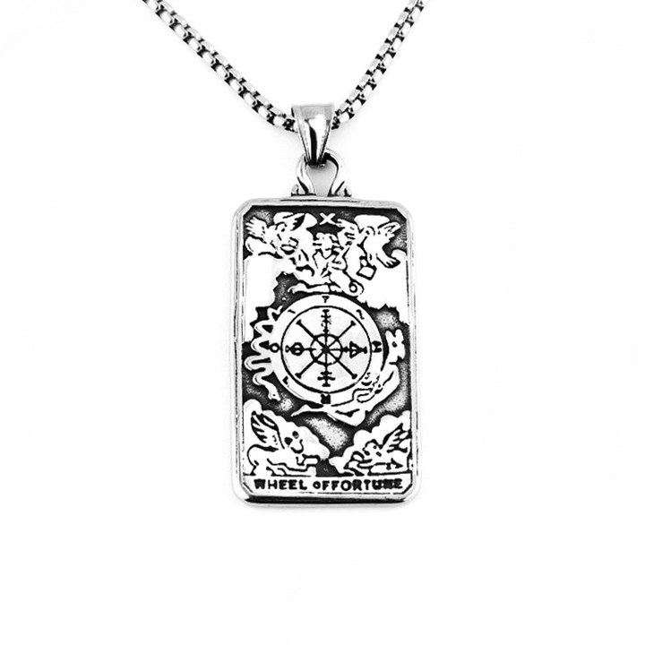 Colier barbati, YISYNIM, hip-hop, pandantiv busola, Aliaj, lant 60cm, argintiu, 4x3cm